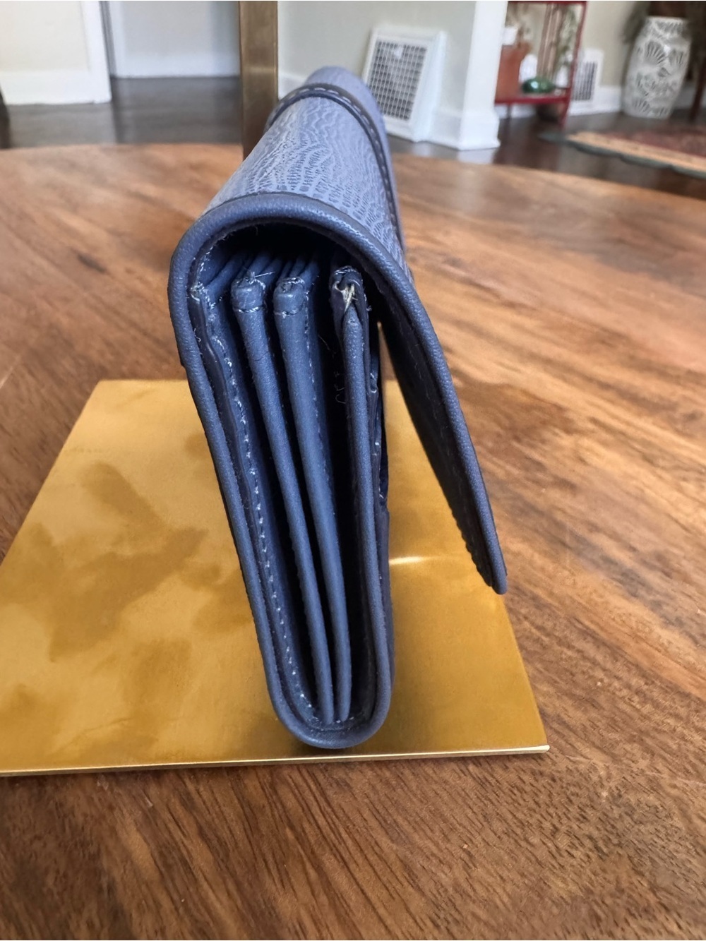 TUMI Continental Wallet Two-Tone Blue Leather Silver Hardware Navy Cornflower - Picture 6 of 10